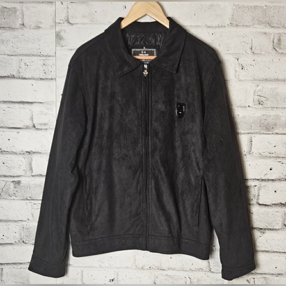 EA Collection Italy Mens Black Suede Bomber Jacket XL Zip Front Casual